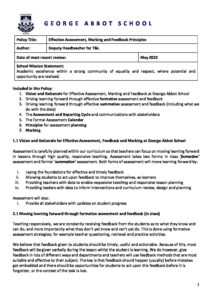Marking Policy Overview 2022 MCG Assessment, Marking and Feedback Policy | George Abbot School